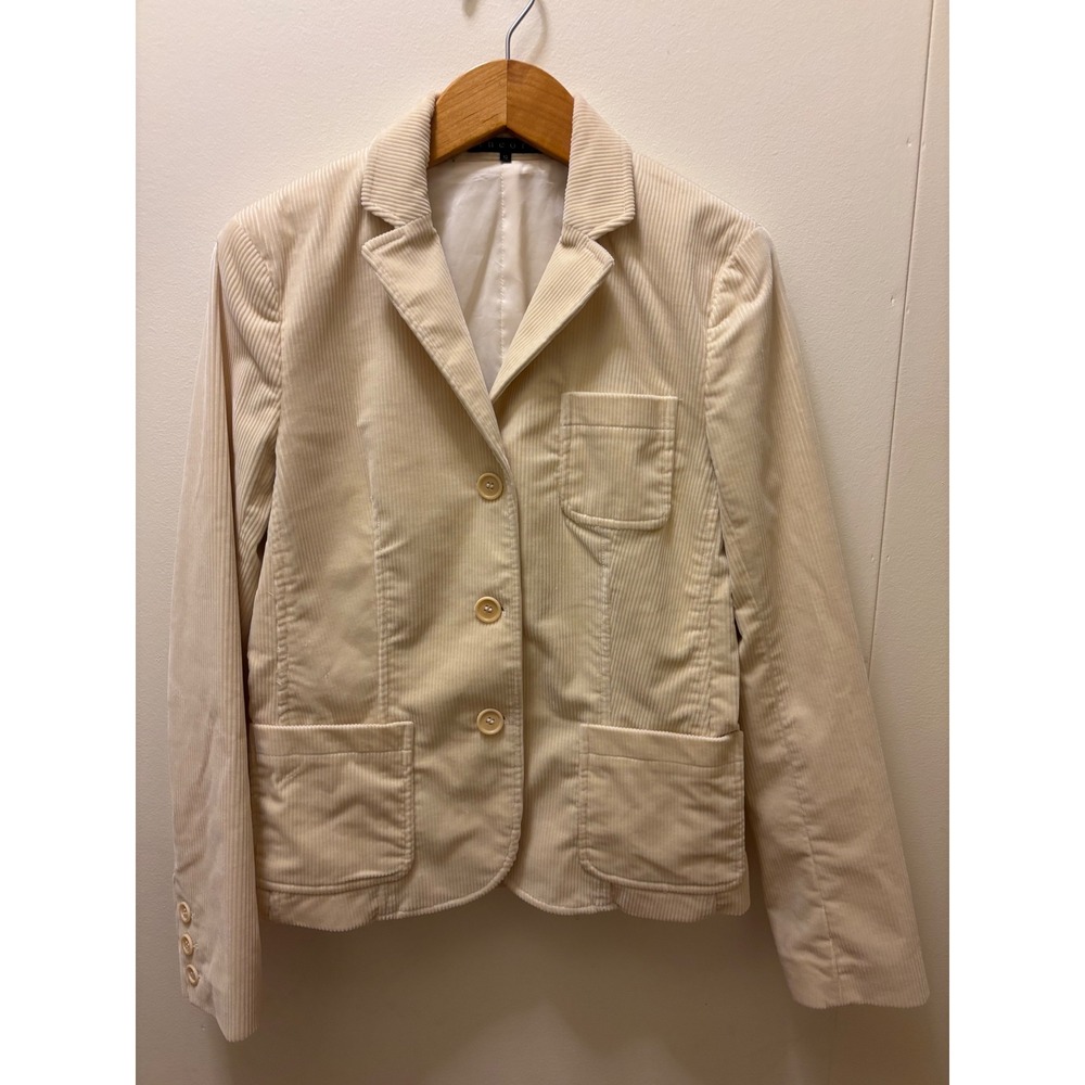 Theory Cream Corduroy Blazer Jacket Womens Size 10 Beige 3 Button Made in USA